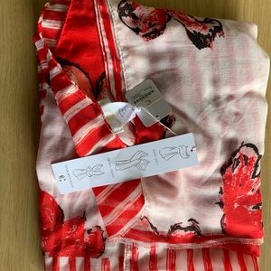 Red/White Floral and Striped Scarf